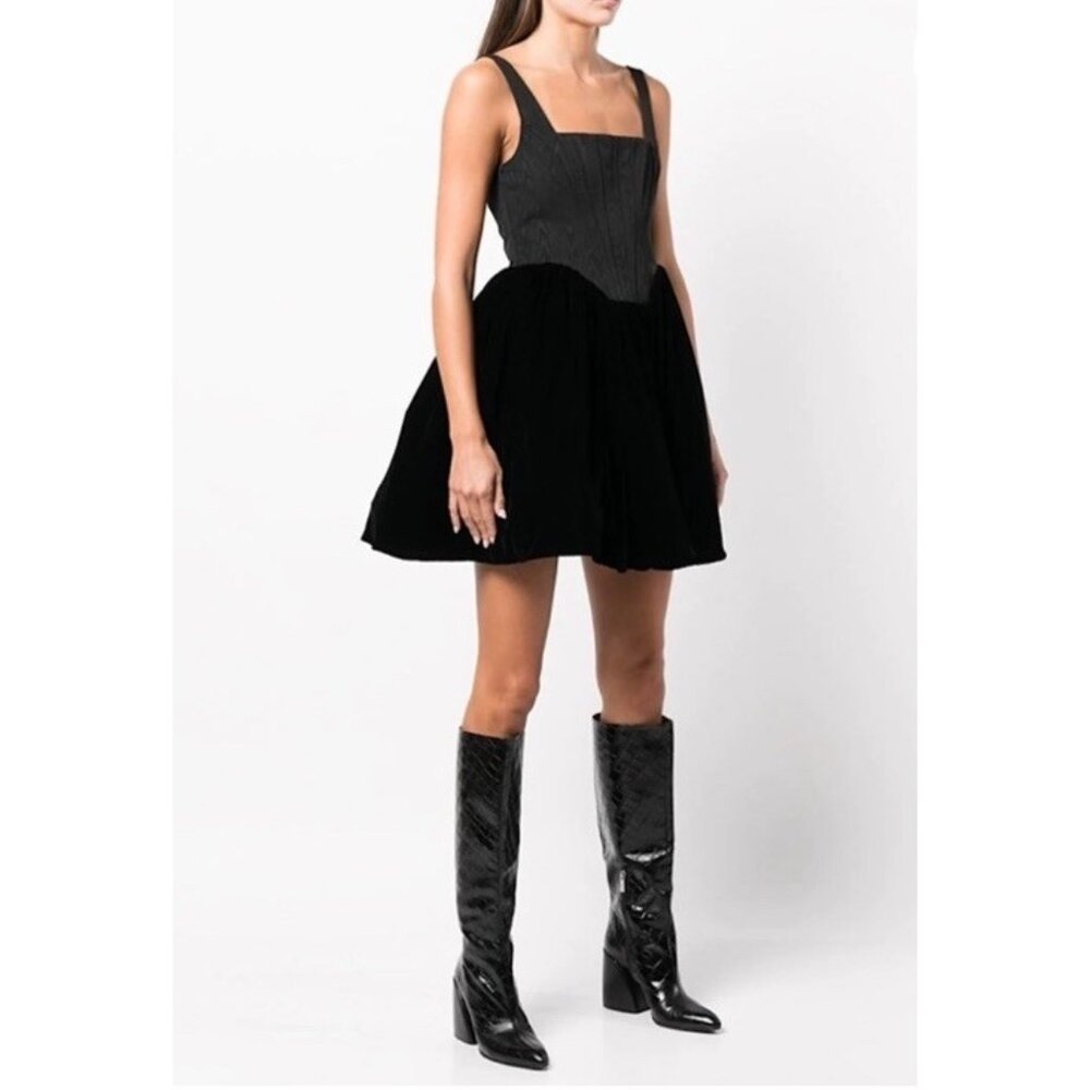 $395 STAUD Womens Landscape Velvet Corset Dress - Black Size 10